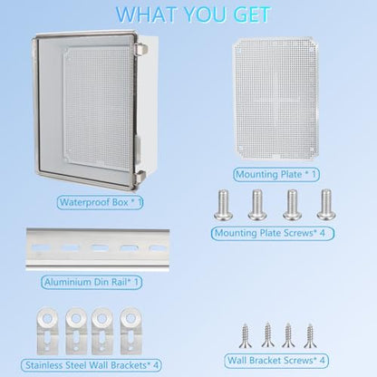 Outdoor Waterproof Box,IP67 ABS Junction Box Electrical Enclosure with Stainless Steel Latch, Hinged Cover Electric Box with Wall Brackets 13.8" Dx9.8 Wx5.9 H - color: Clear, size: 13.8"Dx9.8"Wx5.9"H