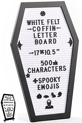 Nomnu Coffin Letter Board, White Goth Decor w/Bat Stickers, Spooky Emojis - color: White