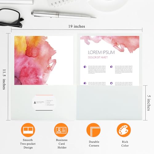 pmybupo 100Pcs White Folders with Pockets and Business Card Holder,2 Pocket Folders for School,Home or Office,Durable Heavy Duty File Folders - color: White 100