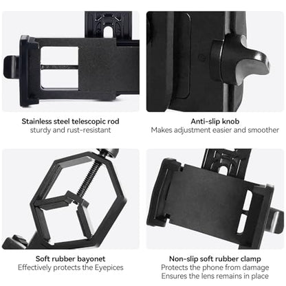 Eyeskey Universal Phone Adapter Mount – Ultra-Lightweight Clip for Binoculars, Telescopes & Microscopes | HD Video & Photo Capture for Hiking, Birding, Stargazing | Fits 99% Smartphones (Tripod-Ready)