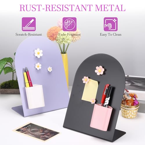 PATIKIL Magnetic Bulletin Board, W/ 3 Flower Magnets&Pen Holder - color: Black/Pink/White