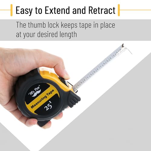 Mr. Pen- Retractable Tape Measure 25 ft, 2 Pack, Yellow, Easy Read - color: Yellow, size: 2 pcs