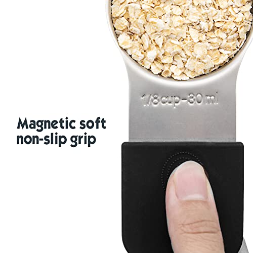 Magnetic Measuring Cups Set, 7 Pieces 18/8 Stainless Steel Stackable Nesting Heavy Duty Metal Measure Cups, Silicone Handle kitchen Tools for Dry and Liquid Ingredients, Dishwasher Safe (Black） - color: Black-7