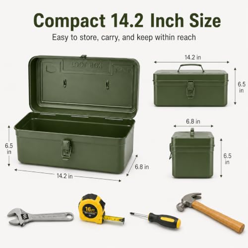 Portable Metal Tool Box with Removable Divider Tray, 14.2 in - color: Green