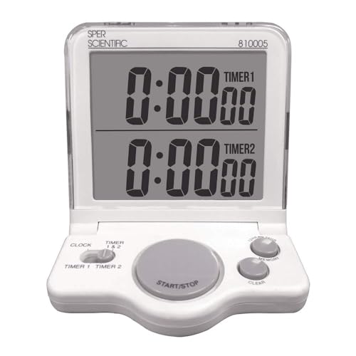 Sper Scientific Easy-to-Read Digital Timer with Alarm & Count Up/Down Function 810005 - Oversized LCD Screen, Wall Mount & Stand Included - Compact Lab Timer for Kitchen, Classroom & More - 4 pc