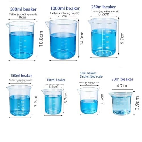 7 Pack Plastic Graduated Beakers Set, Clear Measuring Beaker With Spout, Multi-Size Lab Liquid Container For Kitchen Cooking, Science Experiment, Baking Mixing
