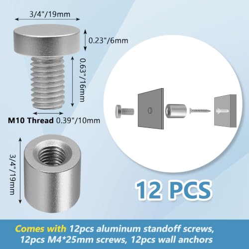 Luomorgo Aluminum Standoff Screws, 3/4" x 3/4", Silver, 12 Pcs - color: Silver, size: 3/4" x 3/4"