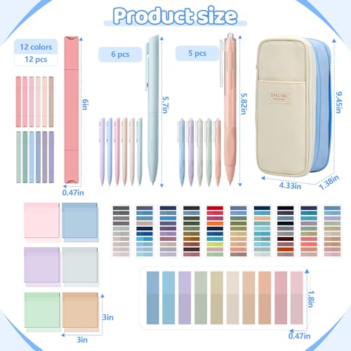 135 Pcs Book Annotation Kit with Pencil Case, 12 Pastel Highlighters, 11 Gel Pens, Fine Marker, 300 Transparent Sticky Notes, 2640 Index Tabs, Bible Study Supplies Kit(Classic,Light Blue) - color: Light Blue, style: Classic