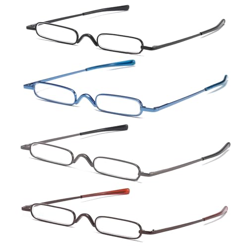 Mini Slim Pen Reading Glasses, Black+Blue+Gunmetal+Brown, 2.00 - color: Z4-black+blue+gunmetal+brown