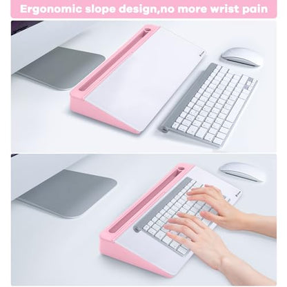 Varhomax Glass Desk Whiteboard with Storage, Desktop Organizer - color: Pink Base