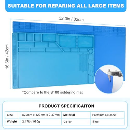 Extra Large Soldering Mat, 32.3’’x16.6’’ Large Silicone Solder Mat, 932℉ Heat Resistant Mat, Large Repair Workbench Pad for Board Circuit, Phone Watch Laptop Repair, Engineering Projects (Blue) - color: Blue