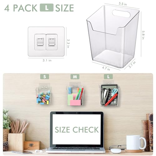 Clear Adhesive Wall Storage Bins, 4 Pack Cabinet Door Organizer Cups(Large) - size: Large