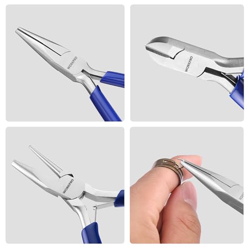 WORKPRO Jewelry Plicers Set, 7-Piece Jewelry Making Tools Kit with Needle Round Nose Plier and Bent Nose Plier Wire Cutter for Jewelry Repair, Beading, Wire Wrapping, Crafts, with Carrying Pouch - color: Blue