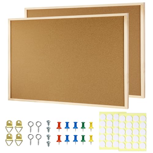 2 Pcs Small Cork Board, 17.7''x13.3'', Wooden Framed - color: Wood