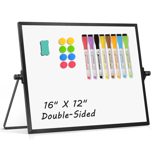 Double-Sided Magnetic White Board with Stand, 16" x 12" (Black) - color: Black, size: 16"W x 12"H