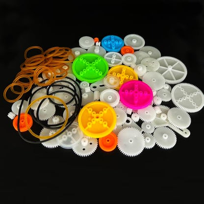 115PCS 0.5 Module Plastic Gear Set Belt Pulley with Rubber Band Single Gear Reduction Gear Spindle Gear Small Motor Gears for DC Motor RC Car Truck Robot Helicopter DIY Model Toy Parts (115)