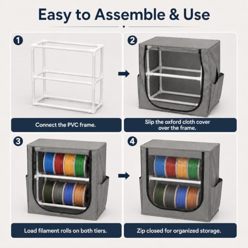 3D Printer Filament Storage Box, 2-Tier Spool Organizer for 12-16 Rolls