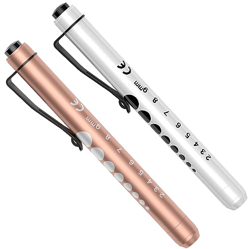 RISEMART Pen Lights for Nurses, 2Pack Reusable Medical Pen Light with Pupil Gauge and Ruler, White Light LED Penlight for Nurse Student Doctors EMT (Gold/White) - color: Gold and White