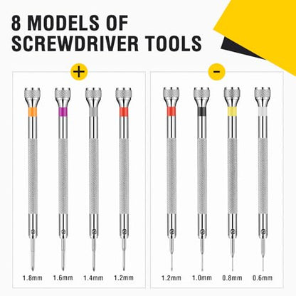 Chumia 8 Pieces Precision Jewelers Screwdriver Set, Micro Watch Repair - size: 0.6-1.8 mm, style: Flathead, Phillips