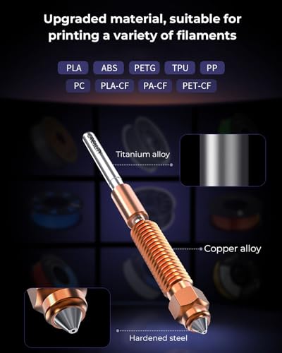 Creality Official K1C/K1 SE Nozzle, 0.4mm 1 PCS Quick-Swap 3D Printer K2 SE Nozzle, Copper Alloy and Hardened Steel with Titanium Alloy Heat Break for K1C, K1 SE, K2 SE, Ender 3 V3 SE/KE, Ender 3 V3 - style: 1PCS 0.4mm