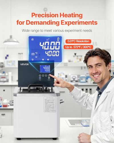 VEVOR Laboratory High-Temperature Circulating Oil Bath, Up to 300℃/572℉, 10 L Lab Constant Temperature Heating Tank, 0.1℃ High Precision, Internal and External Dual Circulation, for Laboratory - size: 300℃-10L