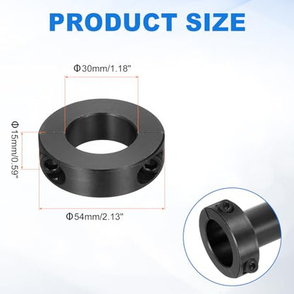 uxcell 4pcs Double Split Shaft Collars 30mm Bore, Two-Piece Clamping Collar 54mm OD 15mm Thickness Carbon Steel Lock Collar Clamp with Set Screws (Black Oxide) - size: 30mm x 54mm x 15mm