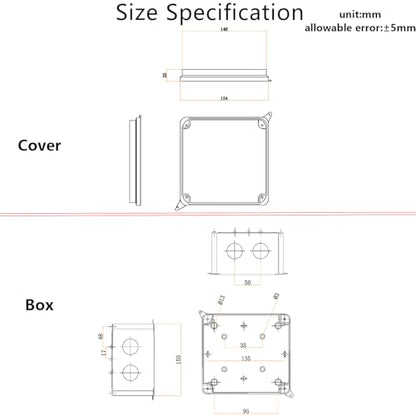 Outdoor Waterproof Box,Junction Box Reserved Holes IP65 ABS Plastic Electrical Boxes Power Cord Enclosure Project Box Black Outer Size 5.9 x 5.9 x 2.8 inch(150x150x70mm) - size: 5.9" x 5.9" x 2.8"