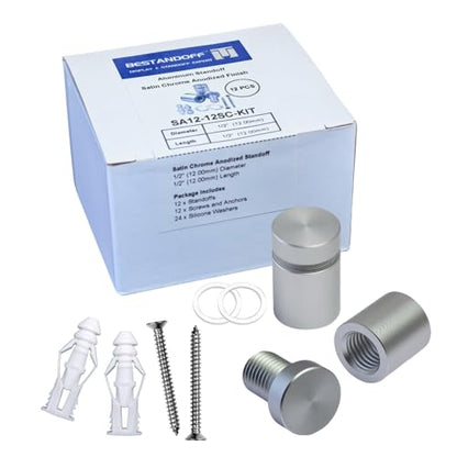 Pack of 12 Aluminum Standoff Screws Wall Sign Standoff Mounting Hardware Standoff Mounts for Acrylic Picture Frame (12, Satin Chrome, 1/2" x 1/2") - color: Satin Chrome, size: 1/2" x 1/2"