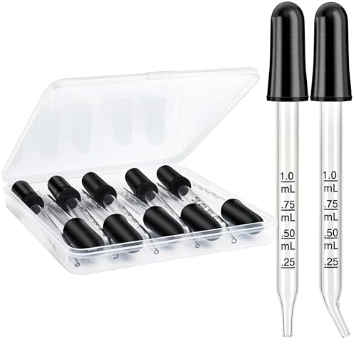 Eye Dropper 8 Pcs, 1mL Glass Liquids Pipette Dropper Tool with Measurement-Bent & Straight Tips, for Essential Oils Crafts Ear Lab Measuring Transferring Liquids Herain - size: Small Rubber Bulb-10pcs-Straight Bent