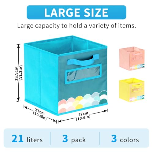 ABCKEY 11 Inch Cube Storage Bins 3 Pack with Handle and Label Window - color: 3PCS