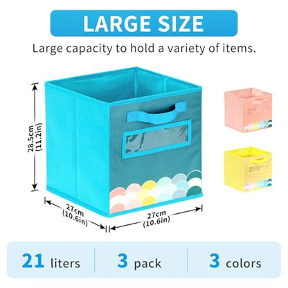 ABCKEY 11 Inch Cube Storage Bins 3 Pack with Handle and Label Window - color: 3PCS