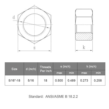 VGBUY 70pcs 5/16-18 Hex Nuts, 304 Stainless Steel 18-8 External Hex nut 5/16 18 inch, SAE Hex Machine Screw Nuts Hardware Nuts (VG01306) - size: 5/16"-18(70pcs)
