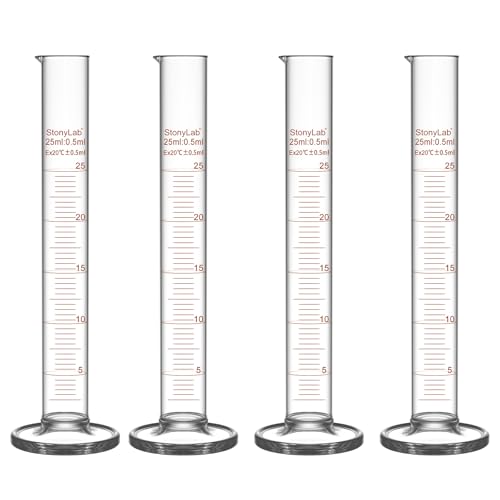 StonyLab 4-Pack Borosilicate Glass 25ml Heavy Wall Graduated Cylinder Measuring Cylinder, 10ml - size: 25 ml