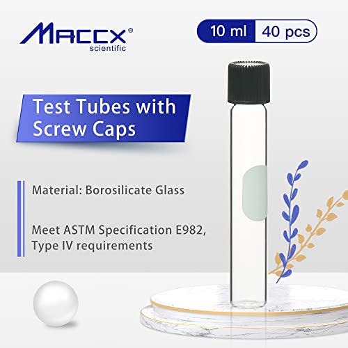 Glass Test Tubes with Bakelite Screw Cap, Vol.10ml/Dia.16x100mm, Pack of 40, 3.3 Borosilicate Glass, TTG010-040 - style: 40pcs of Vol.10ml with Screw Cap