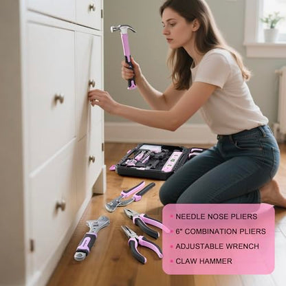 Enventor Tool Set with Fitted Storage Case, 146 Pieces, Pink - color: Pink