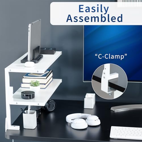 VIVO White Clamp-on 24 inch 2-Tier Desk Shelf, STAND-SHELF24C-W - color: White, size: 24 inch