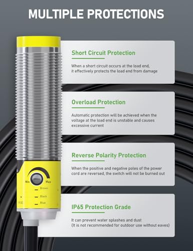 DIHOOL Photoelectric Proximity Sensor, Laser Motion Switch,IP65 Waterproof, Normally Open NPN NO, M16, 3 Wires,12V/24V Input(10-30VDC), Detection Distance Adjustable from 3cm to 80cm