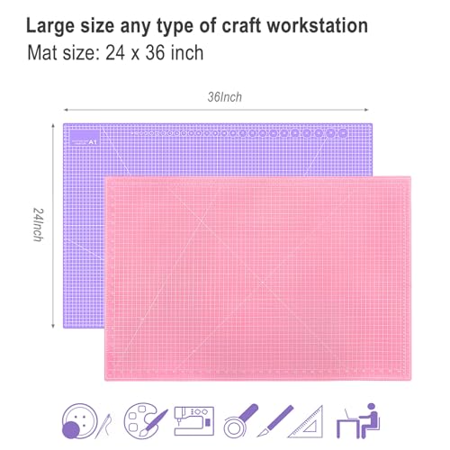 24" x 36" Self Healing Cutting Mat: Double Sided Sewing Cutting Mat Craft Supplies A1 Size for Quilting, Crafts Arts, and Fabric Purple & Pink Design (Pink & Purple) - color: Pink & Purple