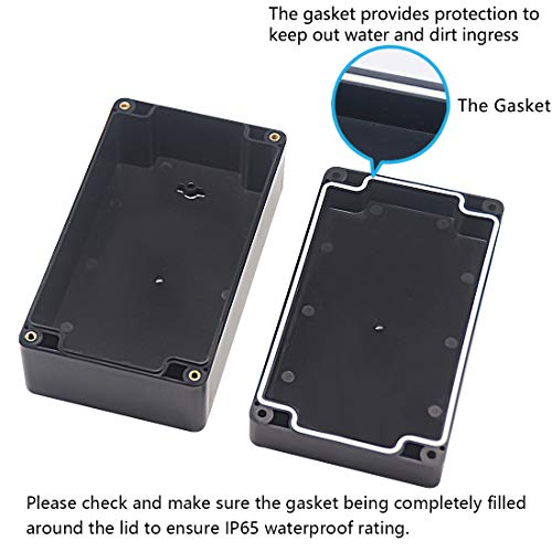 Junction Box, Zulkit Project Box IP65 Waterproof Outdoor Box ABS Plastic Electrical Boxes Electronic Enclosure Black 6.22 x 3.54 x 2.36 inch (158 x 90 x 60 mm)(Pack of 2) - size: 6.22'' x 3.54'' x 2.36''(Pack of 2)