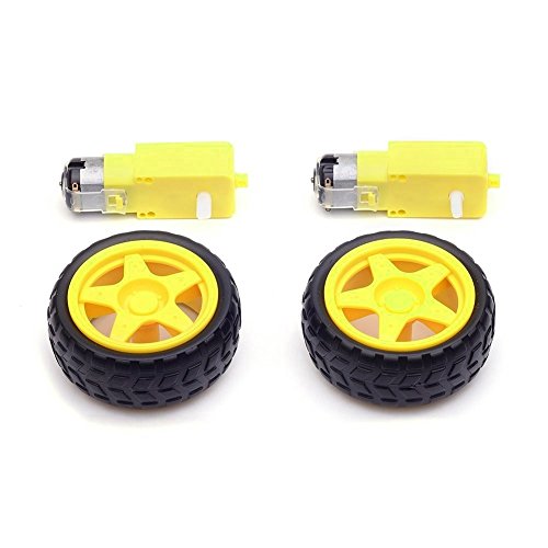 Honbay 2 Sets Plastic Tire Wheel with Gear Motor Dual Shaft for Smart Car Robot Arduino