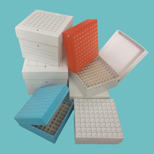 100-Well Storage Box for Lab Samples, Low Temperature Freezer Box for 2ml Tubes, Vials, Cryovials, Waterproof，Blue 5pcs (2ml-100(blue)) - size: 2ml-100(blue)