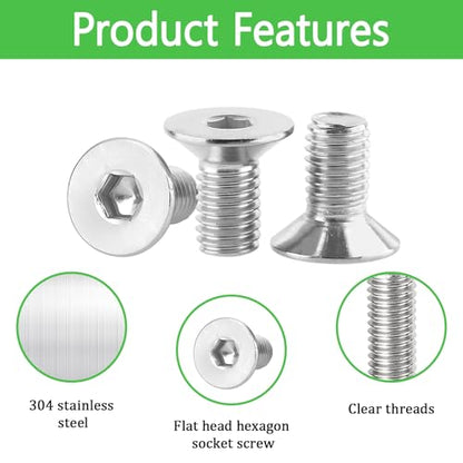 100Pcs M4x8mm Stainless Steel Flat Head Socket Cap Screws, Full Thread Allen Drive Countersunk Bolts, Bright Finish, Ideal for DIY & Home Repair - size: M4x8