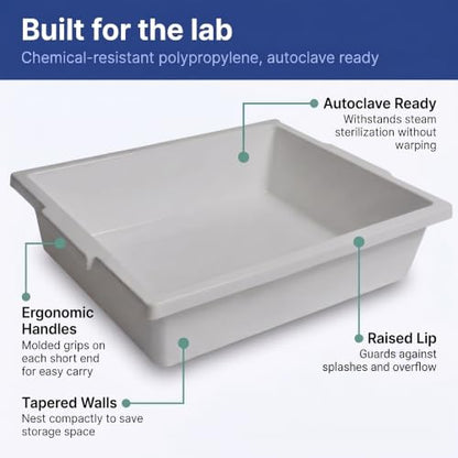 United Scientific™ Polypropylene Containment Tray, Large Plastic Tray, 20" - size: 20" x 17" x 5"