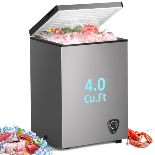 LifePlus Chest Freezer 4.0 Cubic Feet with Removable Storage Basket, Deep Freezer 7 Adjustable Temperature, Energy Saving, Super Quiet for Garage, Office, Kitchen, or Apartment - color: Gray