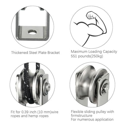 Cable Pulley Wheel Stainless Steel, Bearing Inside, Rope Pulley for Pulley System, 2 Pack - size: pulley wall-mounted