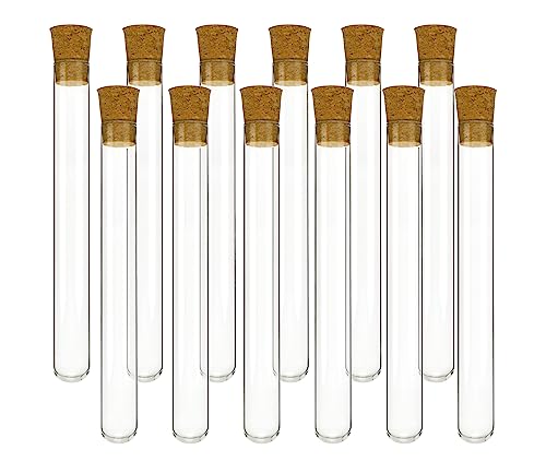 EISCO 12pc 25mL Glass Test Tubes with Cork Stoppers, 18x150mm - Industrial Quality Borosilicate Glass & Premium Natural Cork - for Science Experiments, Plant Cuttings, Seeds, Beads, Spices