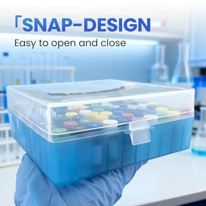 100 Well Microtube Storage Box, Blue Lockable Vial Holder Rack, 5 Pack