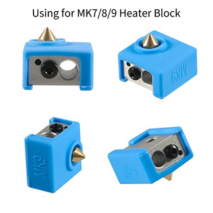 Aokin 3D Printer Hotend Silicone Sock Heater Block Silicone Cover for Creality Ender 3, Ender 3 Pro, Ender 5, Ender 5 Pro, CR-10/10S, Anet A8, MK7/8/9 Hotend, Blue, 3 Pcs