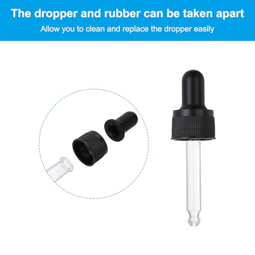 PATIKIL Glass Eye Dropper Caps, 6 Pcs Plastic Glass Dropper Closure Top for 10ml(1/3oz) Essential Oils Bottle, Perfume, Lab Experiments, Black - size: 10ml