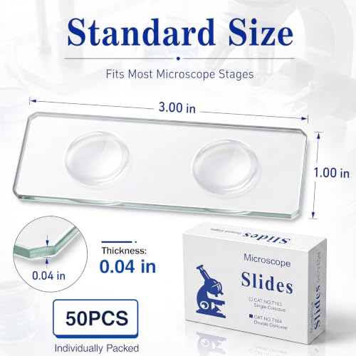 Tellegloww 50 Pcs Pre-Cleaned Double Concave Microscope Glass Slide 3" x 1" - color: Double Concave Microscope Slide